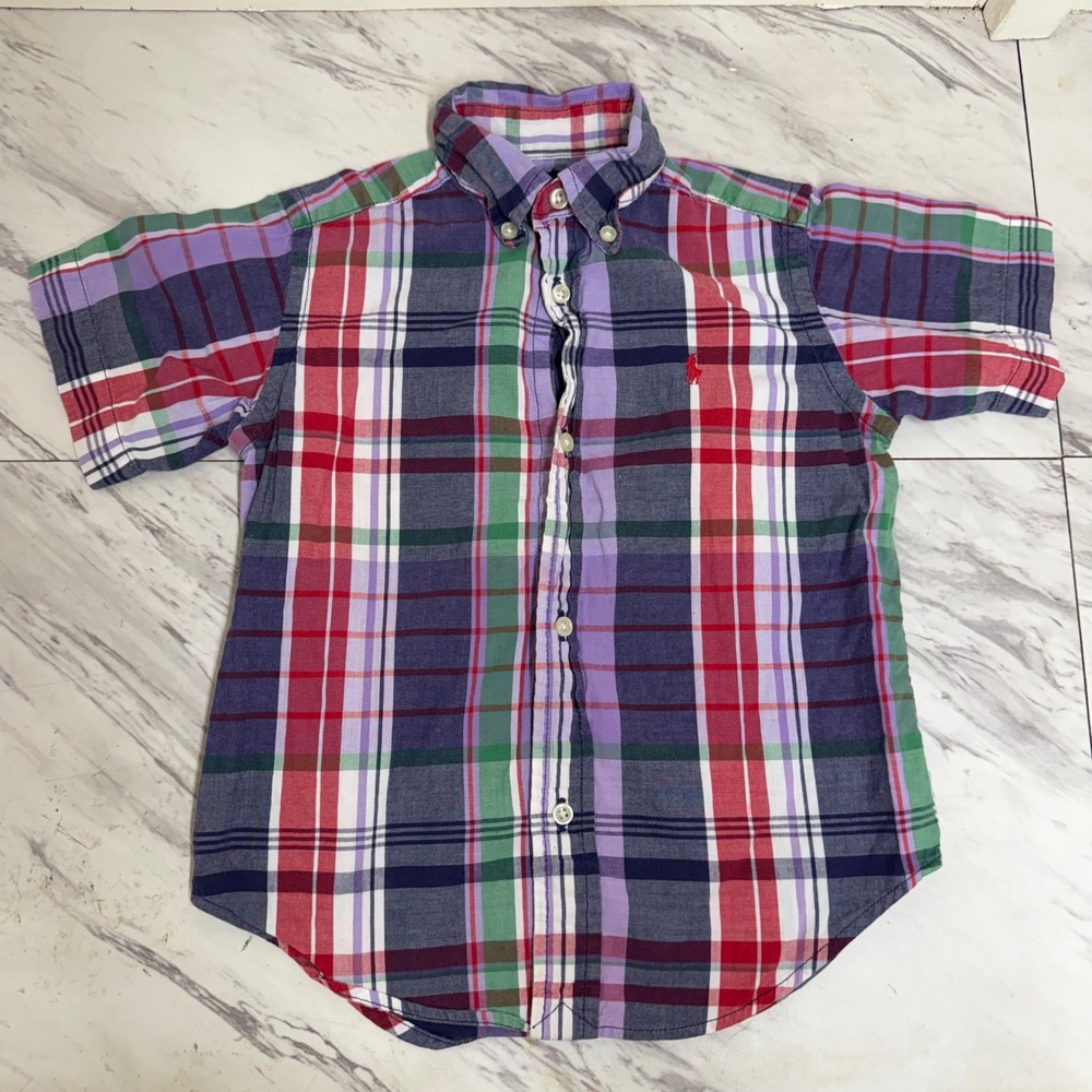 Ralph Lauren Toddler Boys Multi Color Plaid Short Sleeve Button Down Shirt 3T